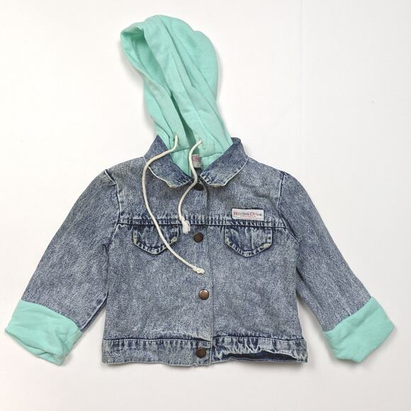 Vintage Jean Jacket Baby Girls Sz 12-18m Acid Wash Hooded California Rodeo 90s - Picture 1 of 5